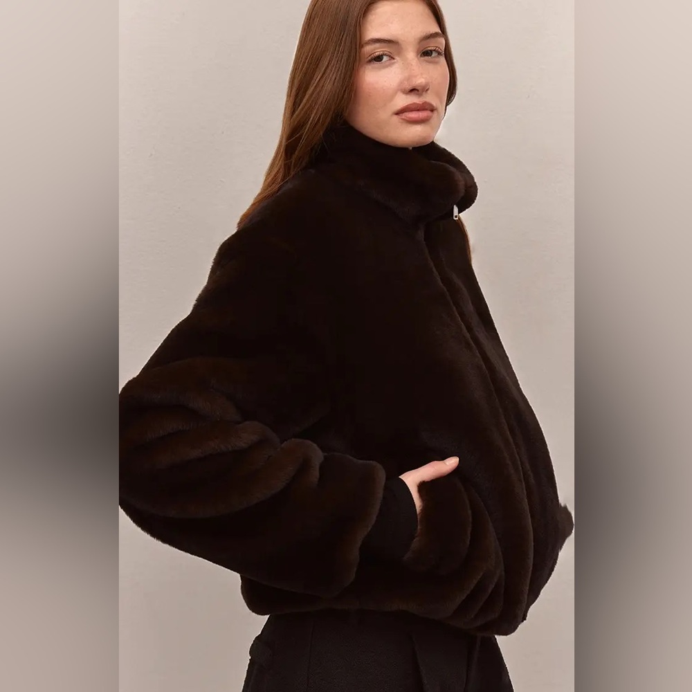 PrettyLittleThing Dark Brown Plush Faux Fur Bomber